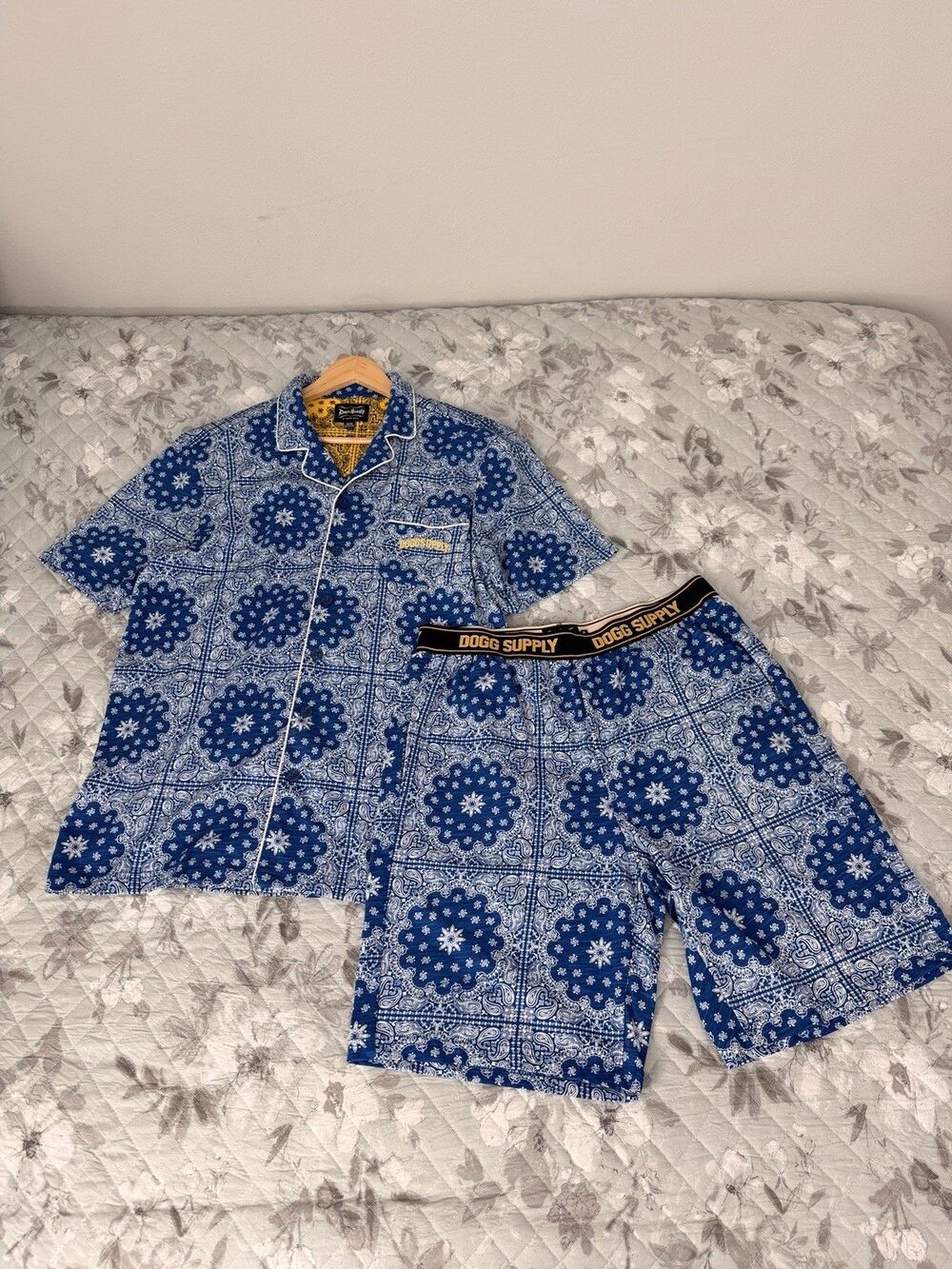 Dogg Supply Snoop Dogg Mens M Pajama Set Blue Bandana Shirt Shorts PJs